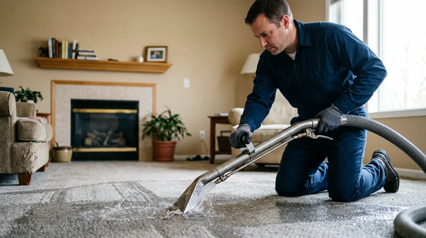 Water damage restoration technician working near Lenora, KS